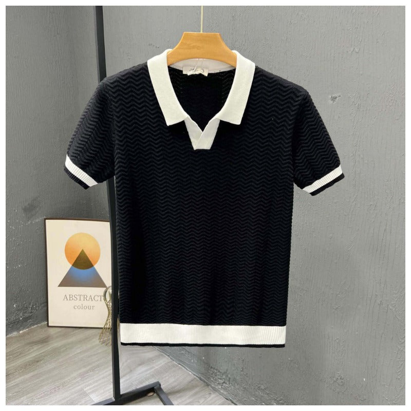 Men's Zigzag Knit Short Sleeve Polo Shirt
