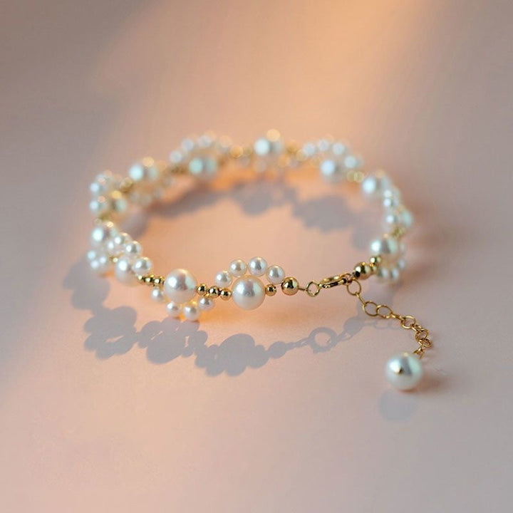 Classic Pearl Beaded Cat Paw Gold Plated Adjustable Bracelet - Elena Harper