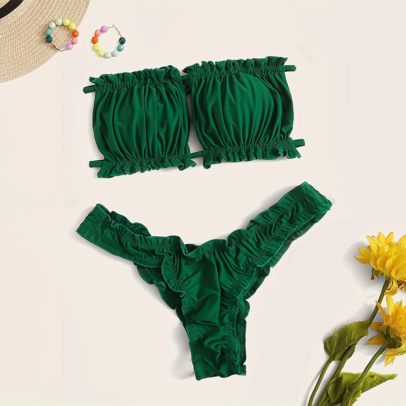 Women's Bandeau Bikini Set with Elegant Ruffles EB
