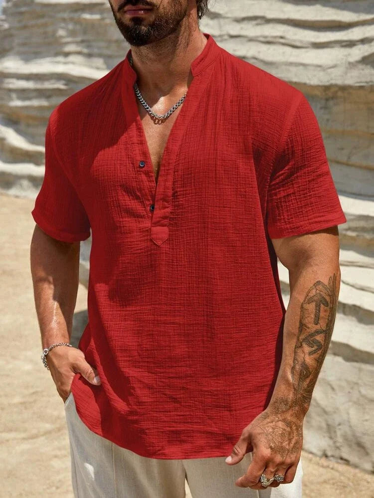 ELENA HARPER™  |  LINEN SHIRT WITH V-NECK FOR MEN