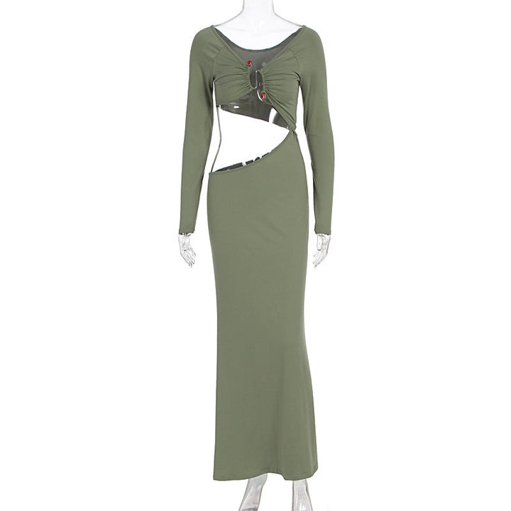 Women's Stunning Wrap Maxi Dress with Figure-Hugging Cut and Strategic Cut-Outs EB