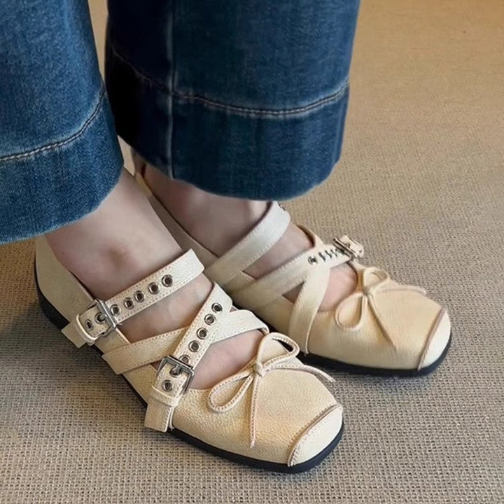 Women's Ballerina Shoes with Refined Buckles and Elegant Bow Design EB