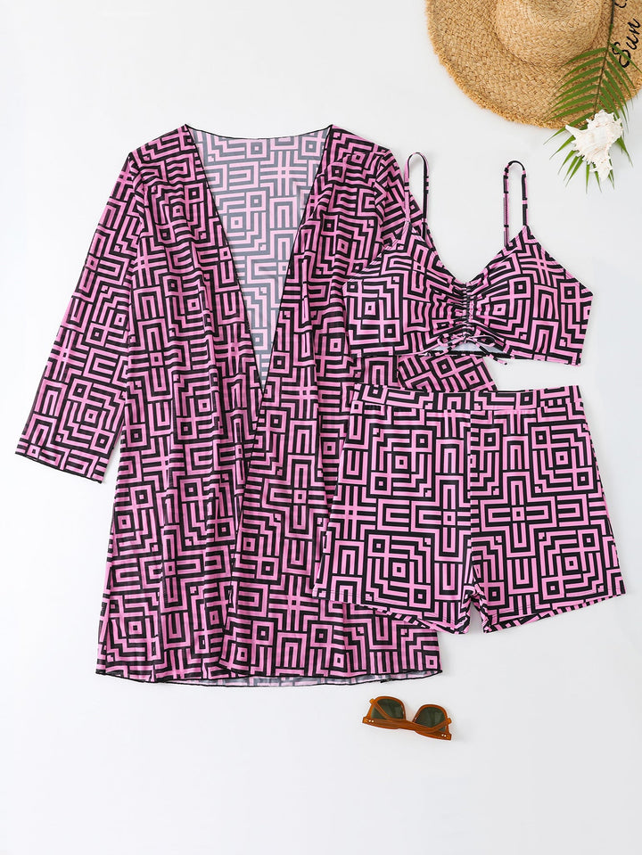 Women's Swimwear Set with Stylish Kimono and Shorts EB
