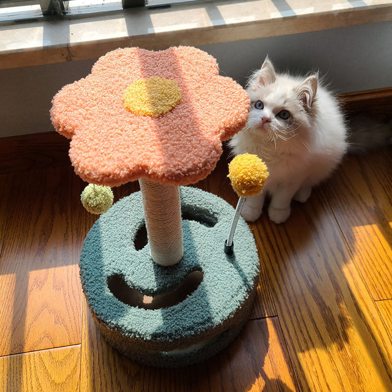 Cat's Sunflower Scratching Post with Interactive Toy