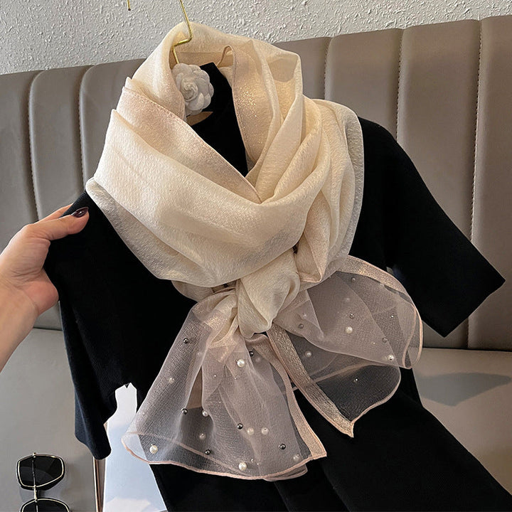 Elegant Scarf Decorated with Pearls