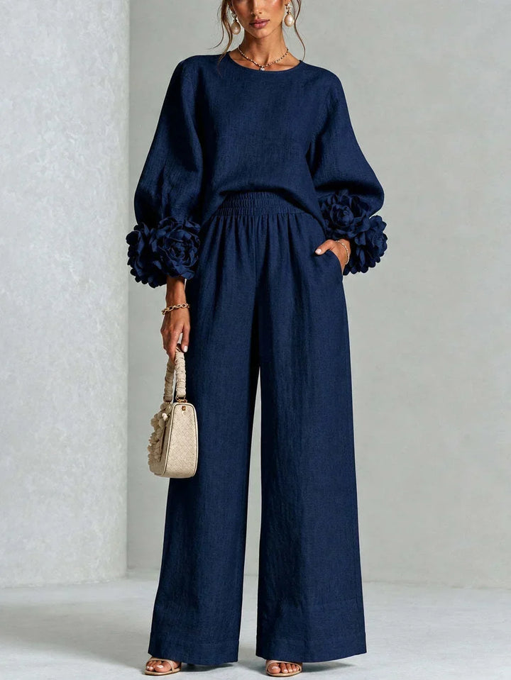 TWO-PIECE SET WITH FLORAL CUFFS FOR WOMEN