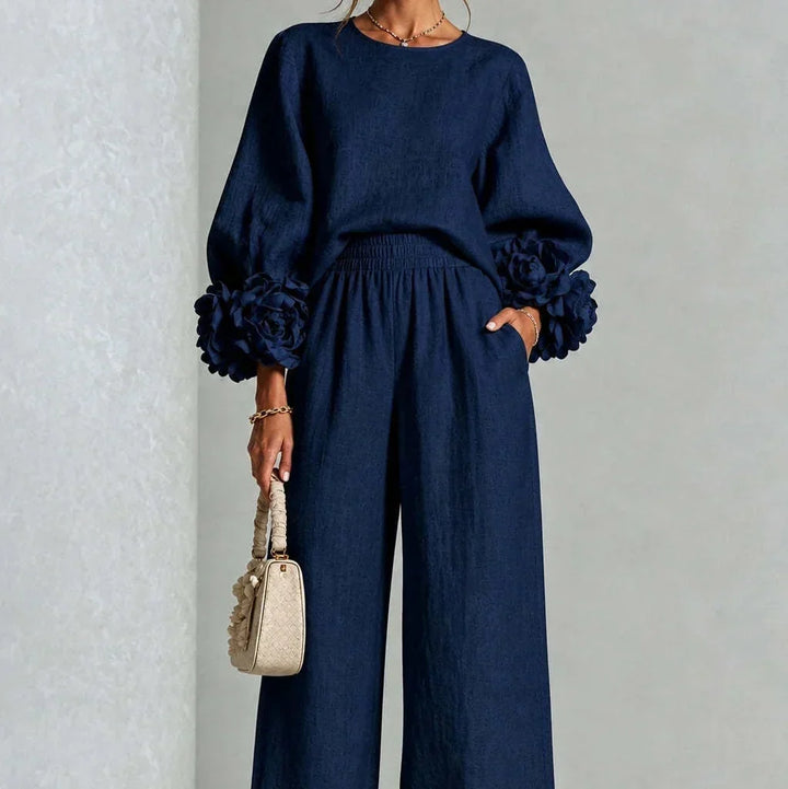 Cufflora Floral Cuff Wide-Leg Two-Piece Set - Elena Harper