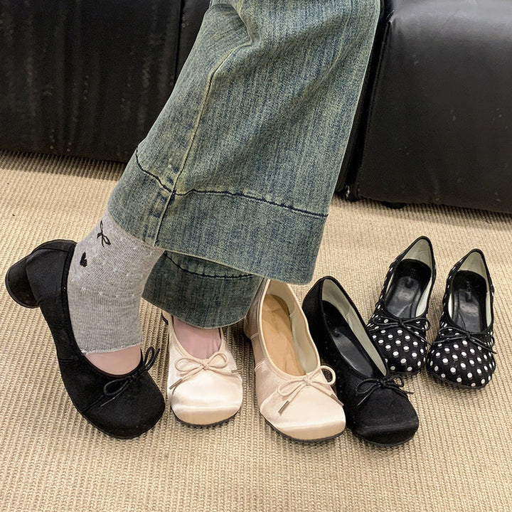 Ladies' Ballerinas with Polka Dot Pattern and Comfortable Block Heel EB