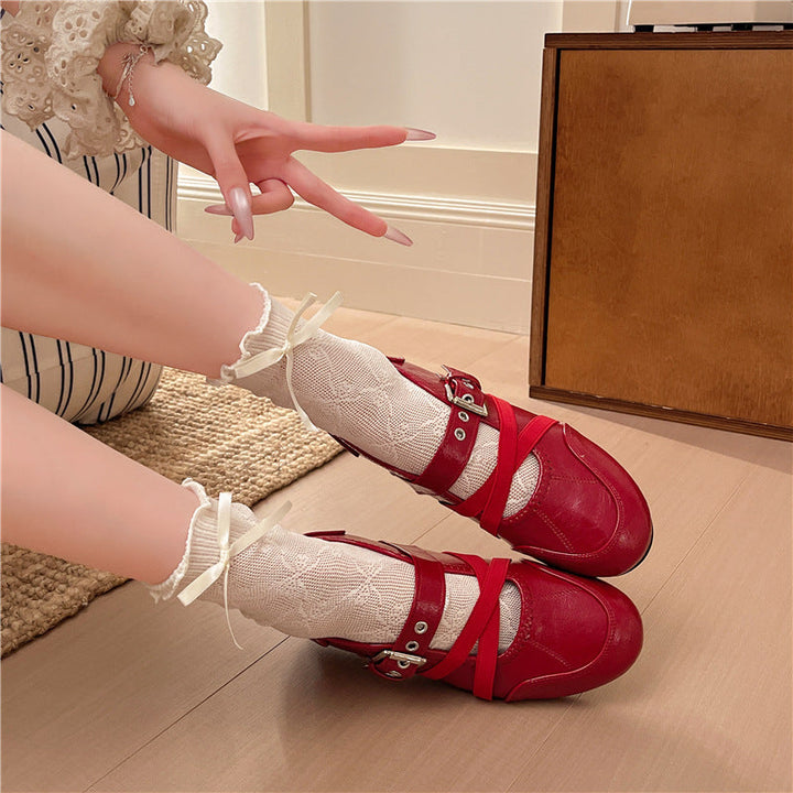 Ladies' Ballerinas with Stylish Straps and Mid-Heel EB