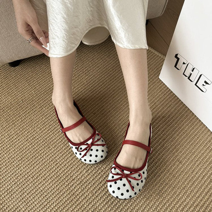Ladies' Ballerinas with Decorative Bow Design and Polka Dot Pattern EB