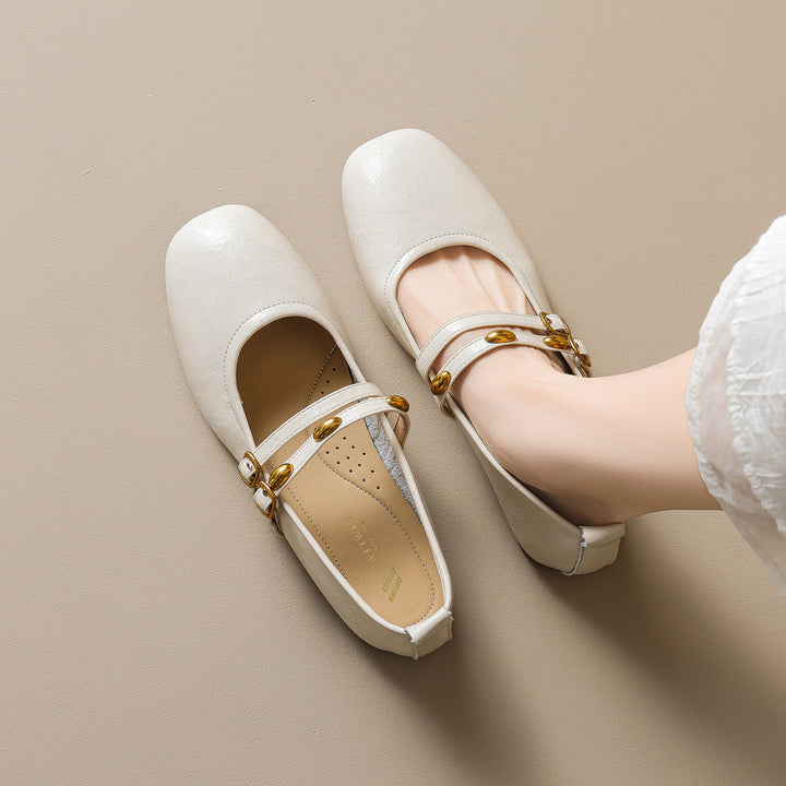 Women's Ballerinas with Elegant Double Straps and Practical Buckles EB