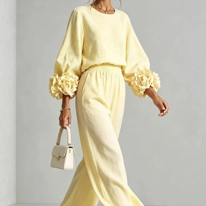 Cufflora Floral Cuff Wide-Leg Two-Piece Set - Elena Harper