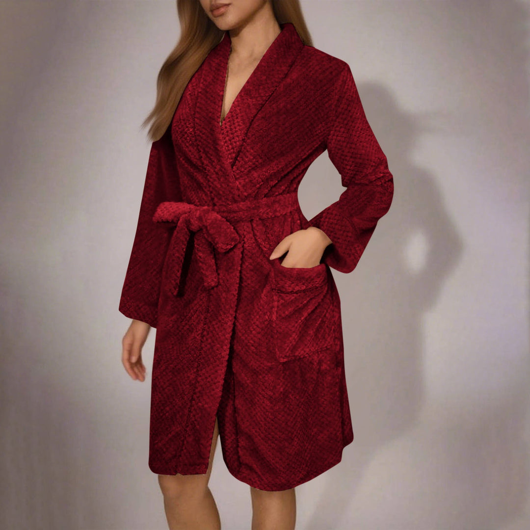 Women's Plush Belted Dressing Gown with Pockets