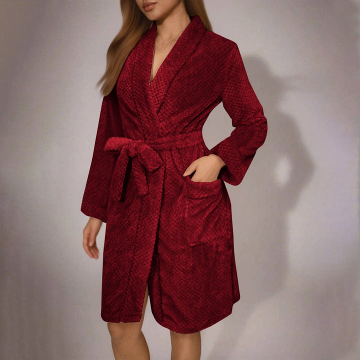 Women's Plush Belted Dressing Gown with Pockets