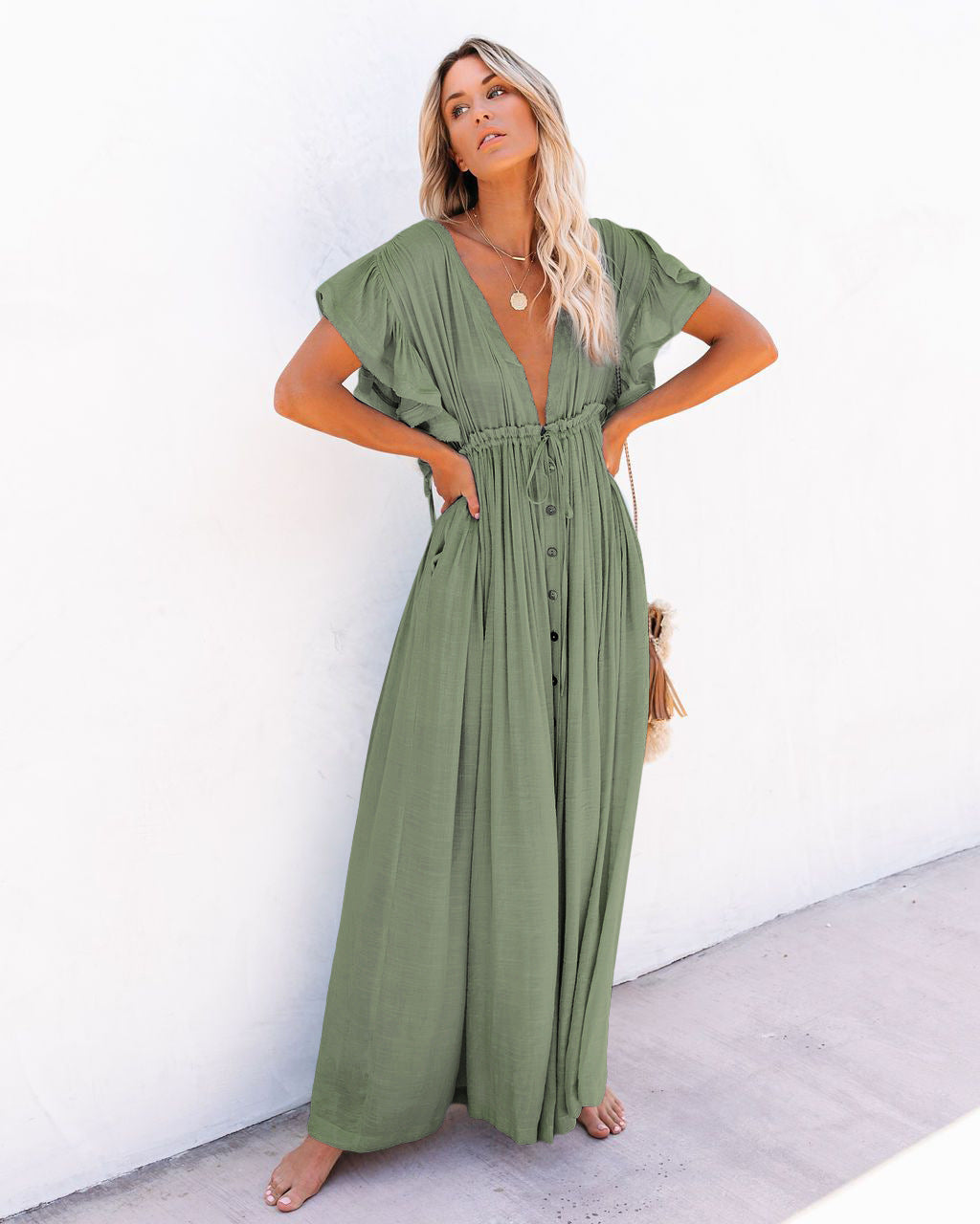 Audra Boho V-Neck Kimono Beach Cover-Up Dress - Elena Harper