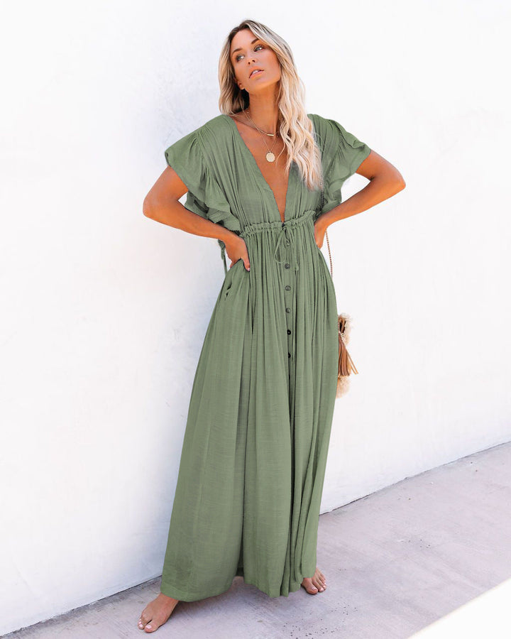Audra Boho V-Neck Kimono Beach Cover-Up Dress - Elena Harper