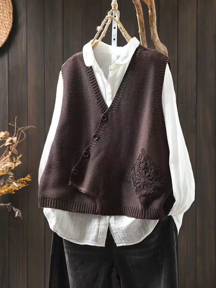 SUSAN – ASYMMETRICAL BUTTON KNIT VEST