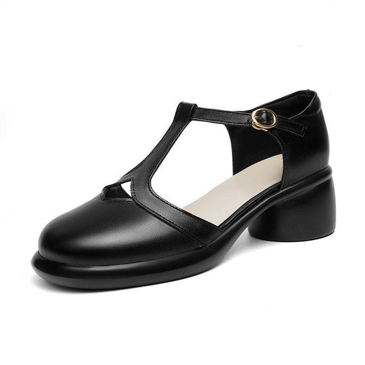 Ladies' Ballerinas with Adjustable Strap and Comfortable Block Heel EB