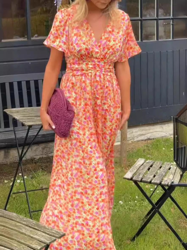 Élina Long flowy dress with floral patterns - Elena Harper