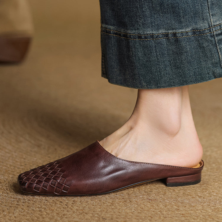 Ladies Leather Mules with Braided Front