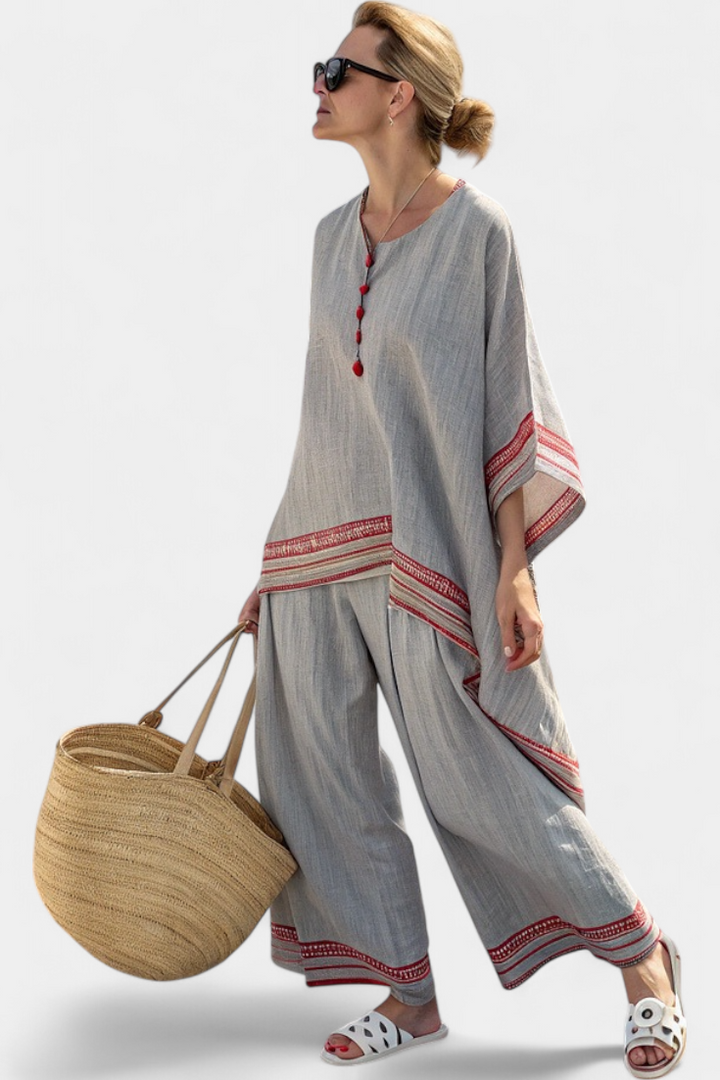 Daelric Sophisticated Asymmetrical Blouse & Ethnic Wide-Leg Pants - Elena Harper