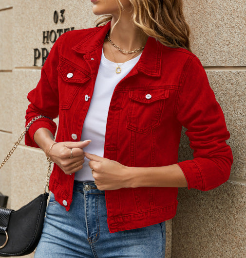 Elegant Short Denim Jacket for Women – Buttoned Casual Everyday Style