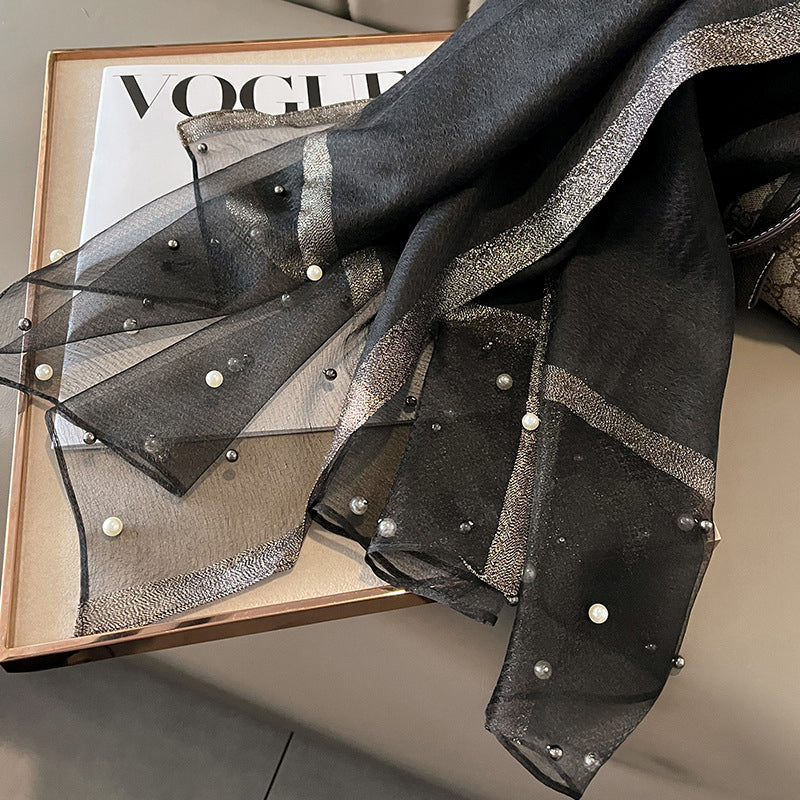 Elegant Scarf Decorated with Pearls