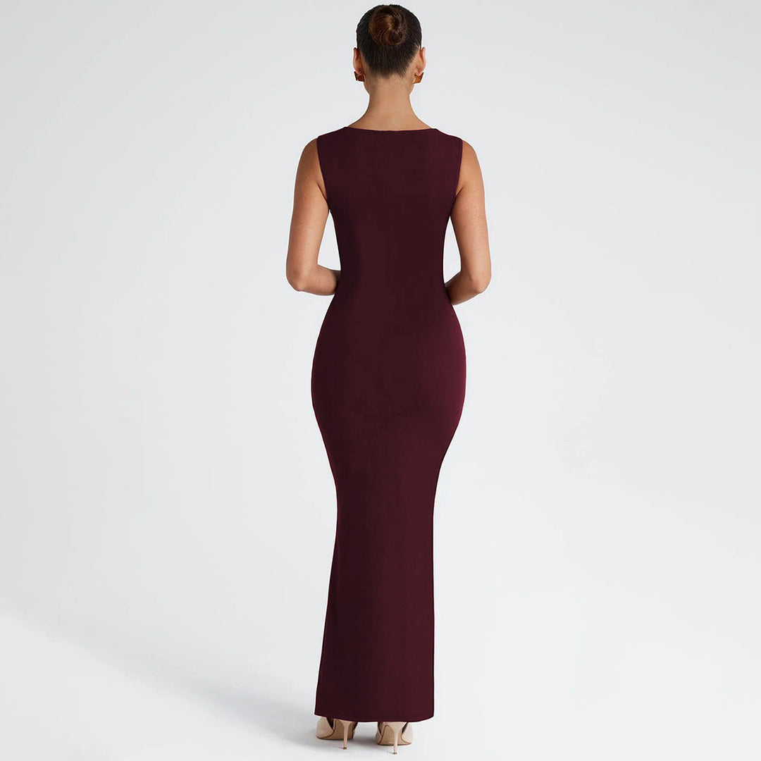 Women's Elegant Square Neck Evening Dress with Draping Detail