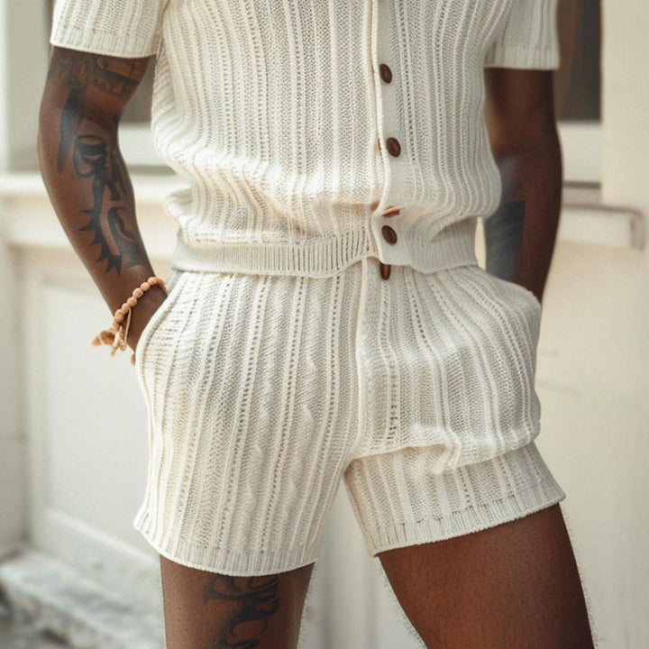 Men's Breathable Knit Shirt & Shorts Set - Slim Fit Comfort