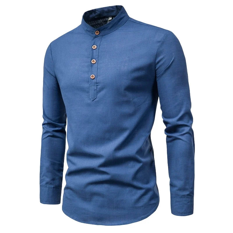ELENA HARPER™  |  MEN'S HIGH COLLAR SHIRT WITH HALF BUTTON PLACKET