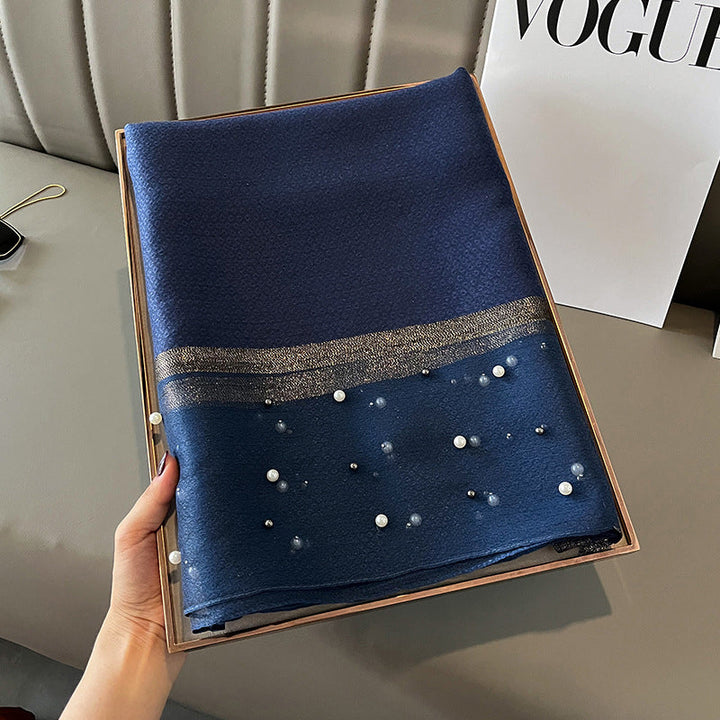 Elegant Scarf Decorated with Pearls