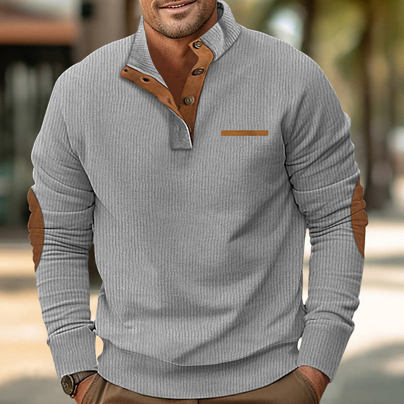 Bellonaro Corduroy Sweatshirt with Quarter Button Stand Collar for Men - Elena Harper