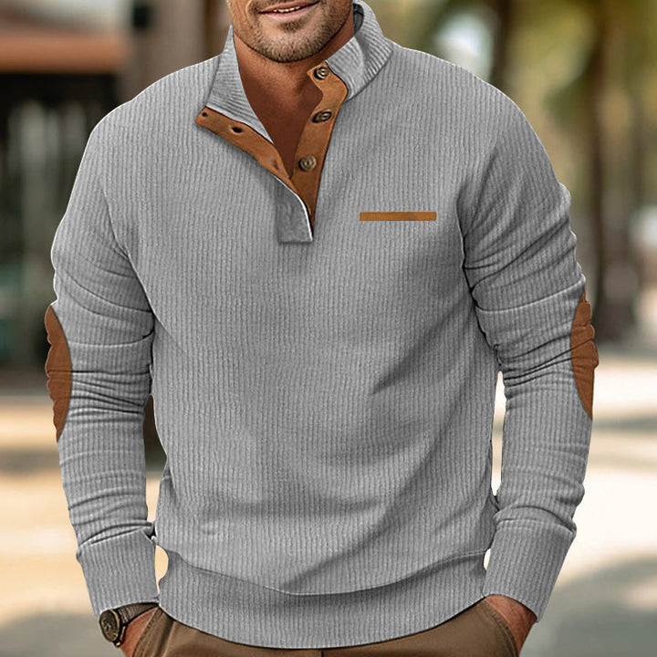 Bellonaro Corduroy Sweatshirt with Quarter Button Stand Collar for Men - Elena Harper