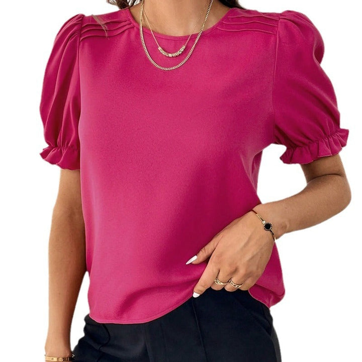 Women's Elegant Round Neck Short Sleeve Blouse Top