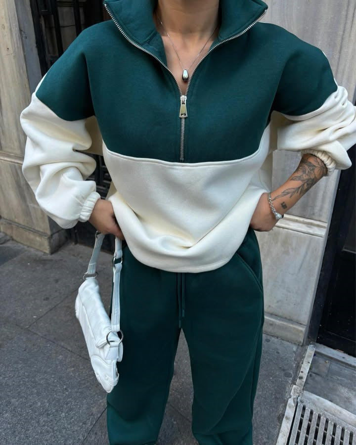 Women's Comfortable Zip Sweater with Dropped Shoulders EB