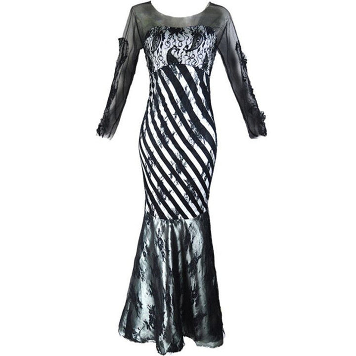 Women's Evening Dress with Elegant Lace and Asymmetrical Cut EB