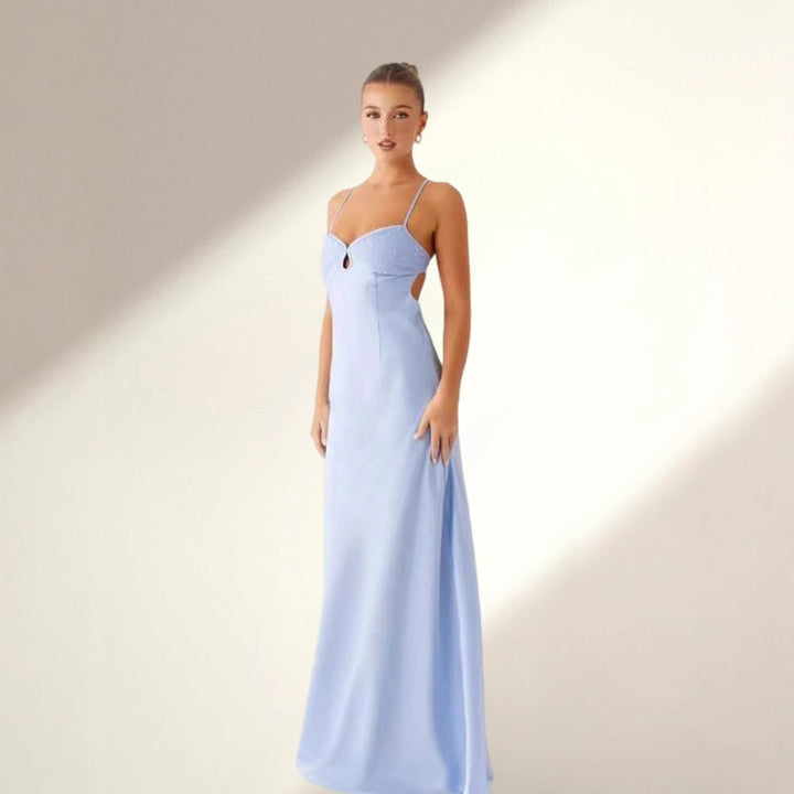 Ladies Evening Dress with Alluring Spaghetti Strap Design and Elegant Slit EB