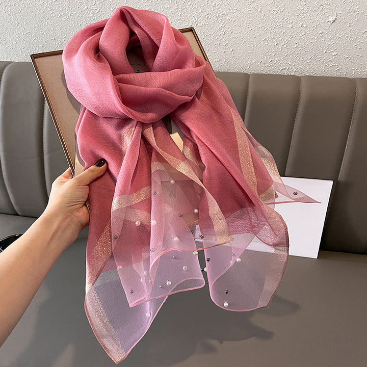 Elegant Scarf Decorated with Pearls