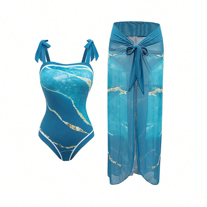 Women's Swimsuit with Combined Wrap Skirt and Playful Ties EB