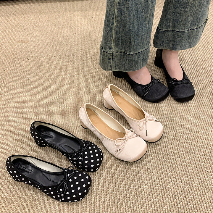 Ladies' Ballerinas with Polka Dot Pattern and Comfortable Block Heel EB
