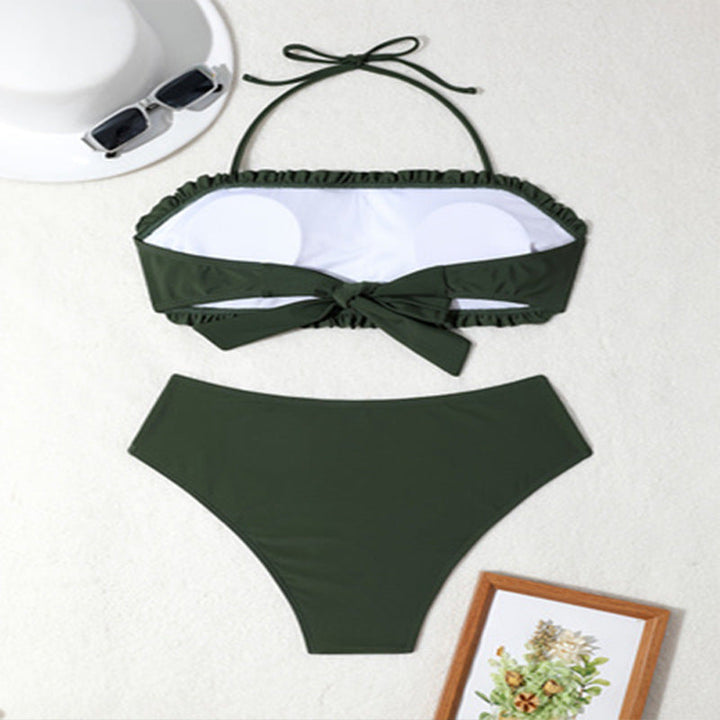 Women's Bandeau Bikini with Playful Ruffles and Fashionable Tie EB