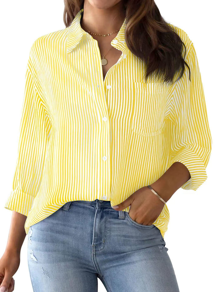 Women's Loose Striped Shirt with Chest Pocket