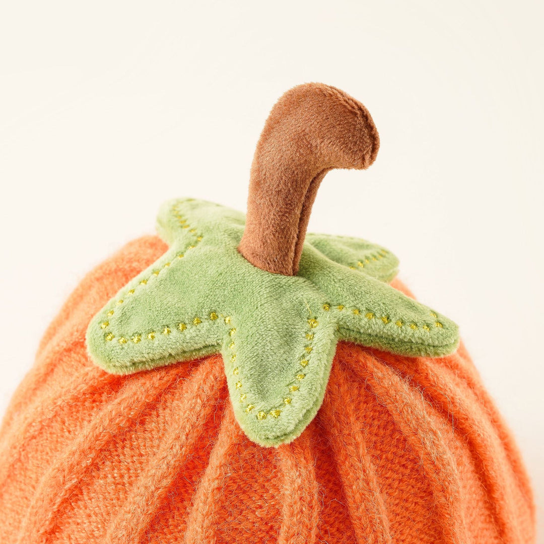 Women's Baby Hat in Pumpkin Look with Leaf and Stem