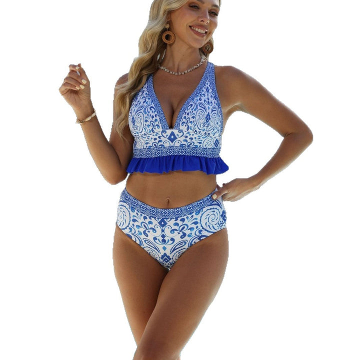Women's Swimwear Set with Elegant Ruffle and Sophisticated Pattern EB