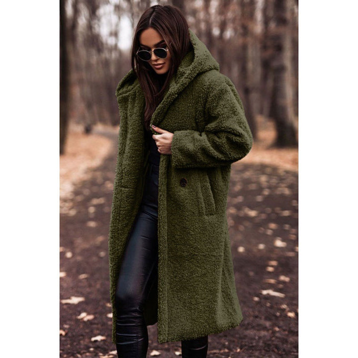 Women's Teddy Coat with Hood and Large Buttons
