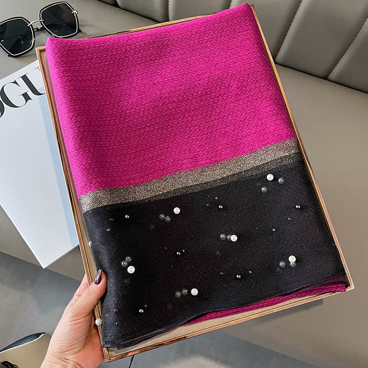 Elegant Scarf Decorated with Pearls