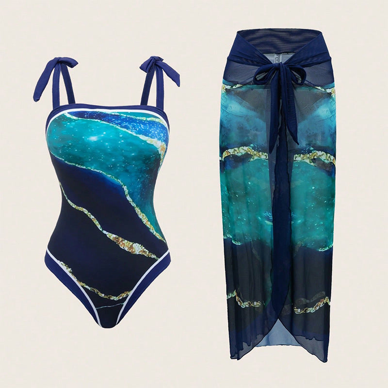 Women's Swimsuit with Combined Wrap Skirt and Playful Ties EB