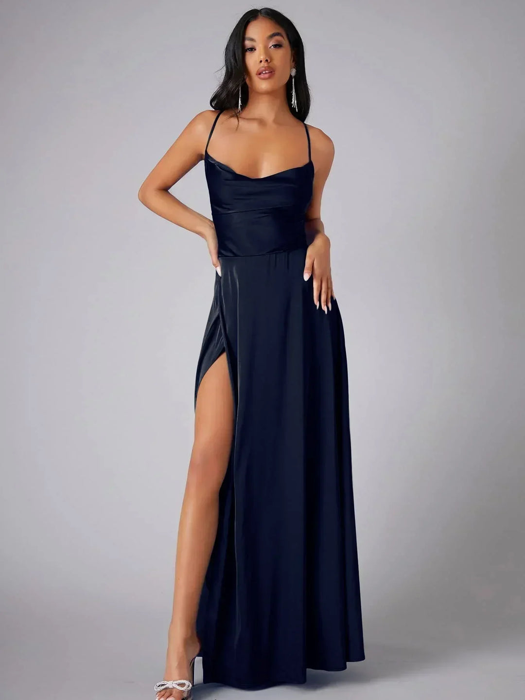 Satin Evening Dress for Women with Open Back and Slit - Elegant and Glamorous