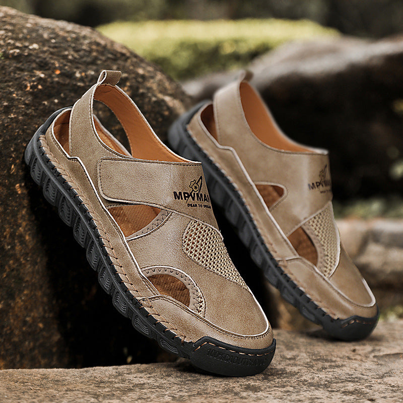Women's Breathable Leather Sandals with Adjustable Velcro EB