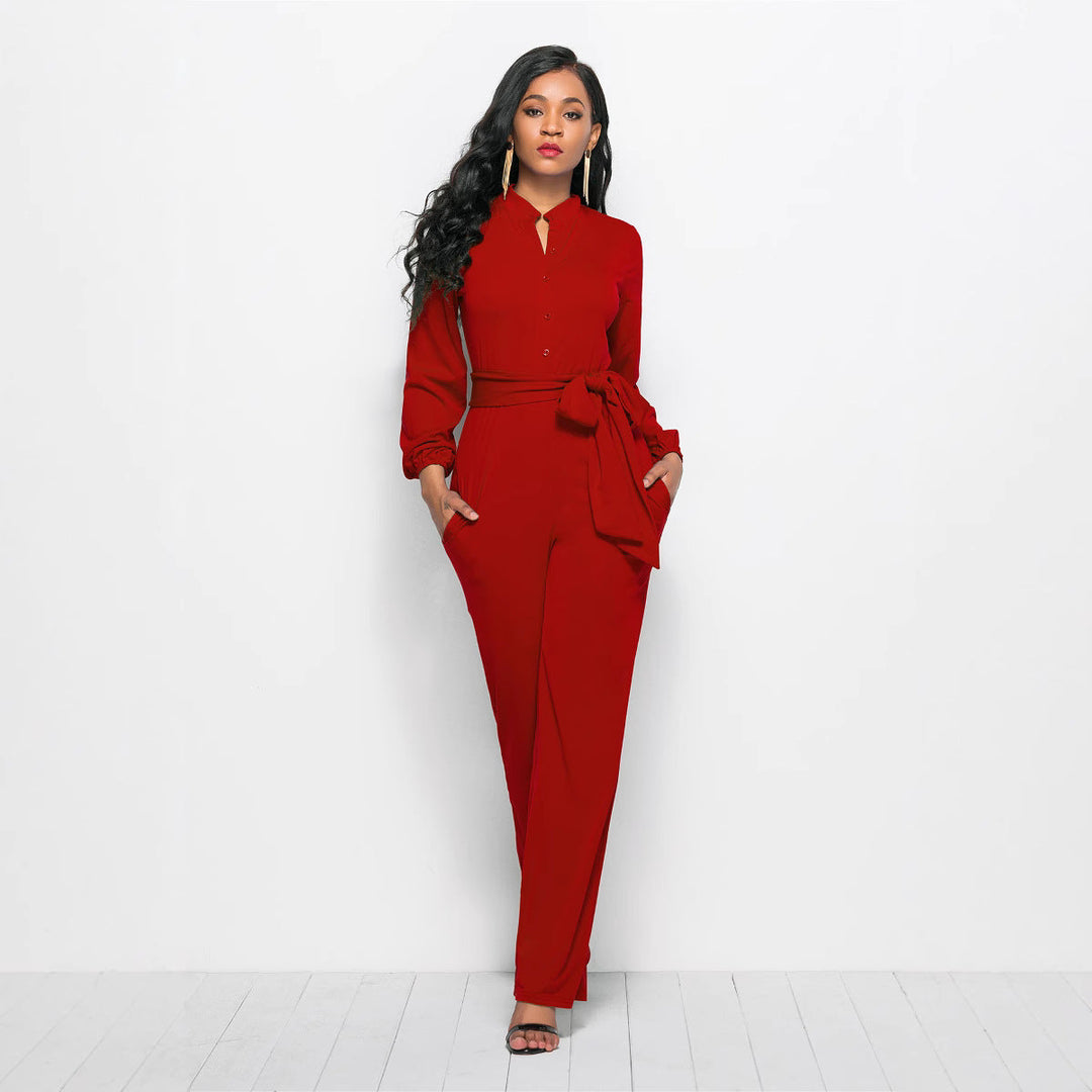 Women's Elegant Tailored Jumpsuit with Long Sleeves